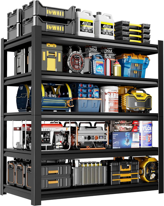 72" H Garage Shelving,5-Tier Heavy Duty Shelving Unit,3000LBS Adjustable Metal Storage Shelves,Storage Rack Units for Industrie,Shed,Warehouse,Basement,Black,48" W x 24" D x 72" H