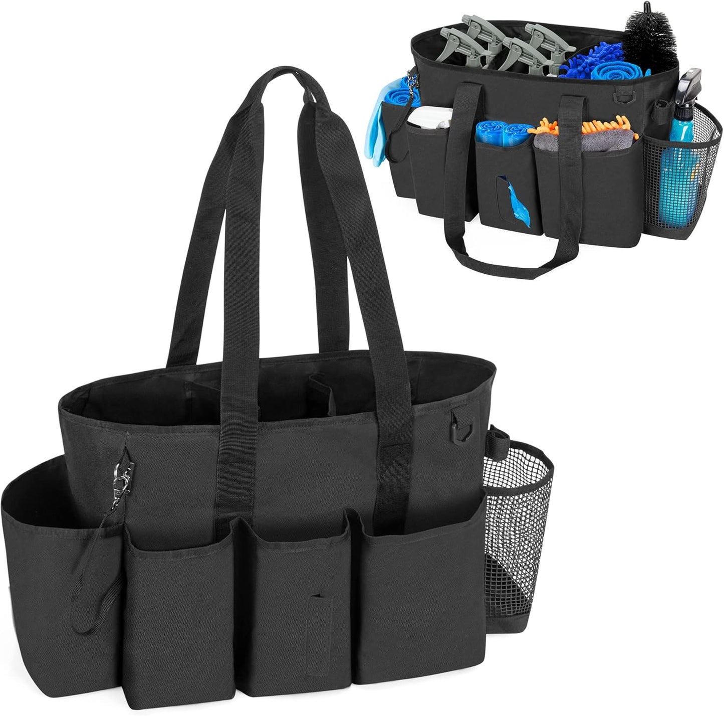 LoDrid Professional Cleaning Tote Caddy for Cleaning Supplies, Cleaning Bag Organizer with Dividers and Handle Strap for Housekeepers Work, Black, (Bag Only)