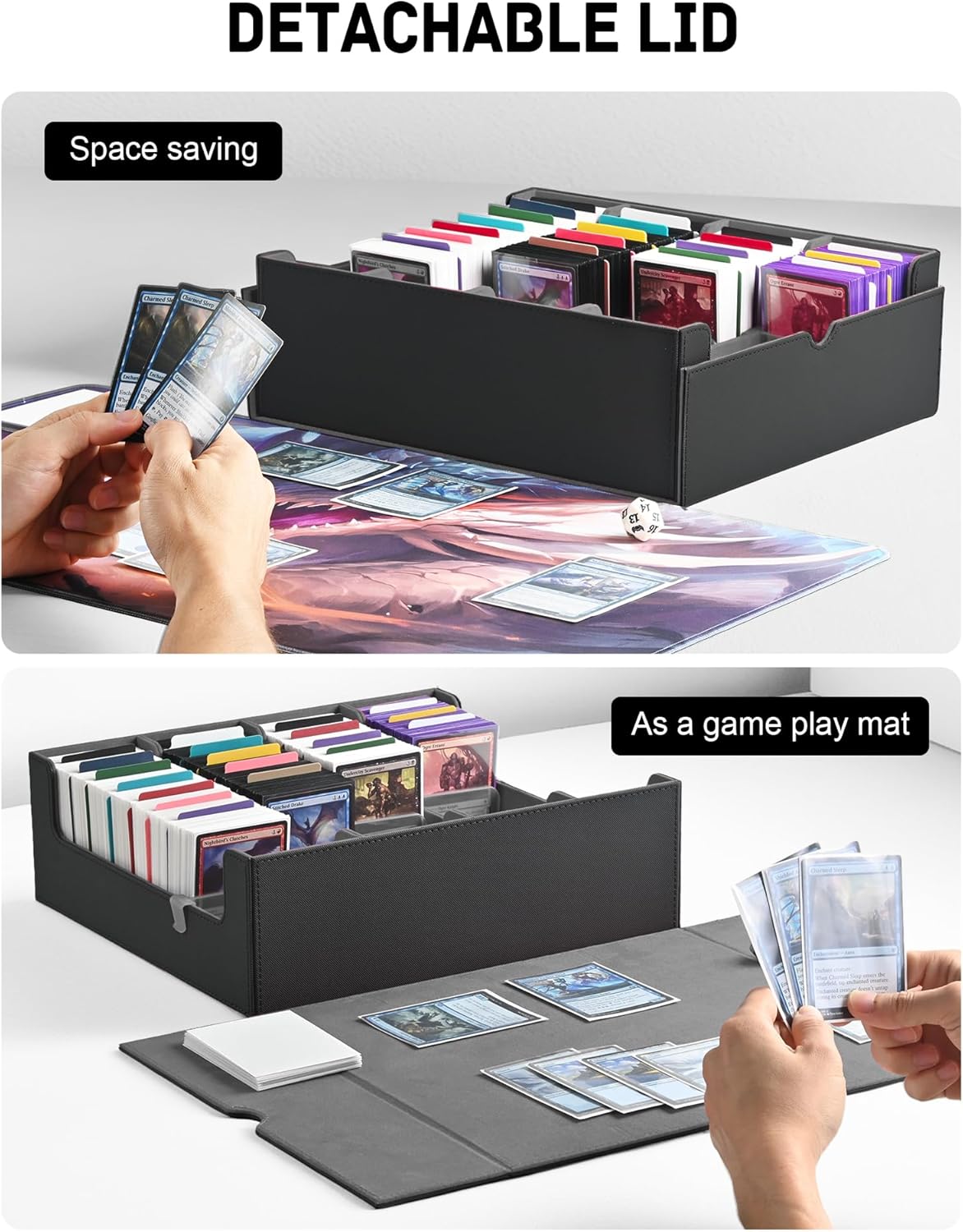 ZLCA Card Storage Box for MTG PTCG, Commander Deck Box Holds 3200+ Cards, Trading Card Storage Case with 4 Stoppers, Card Organizer for TCG Sport Cards(Black)