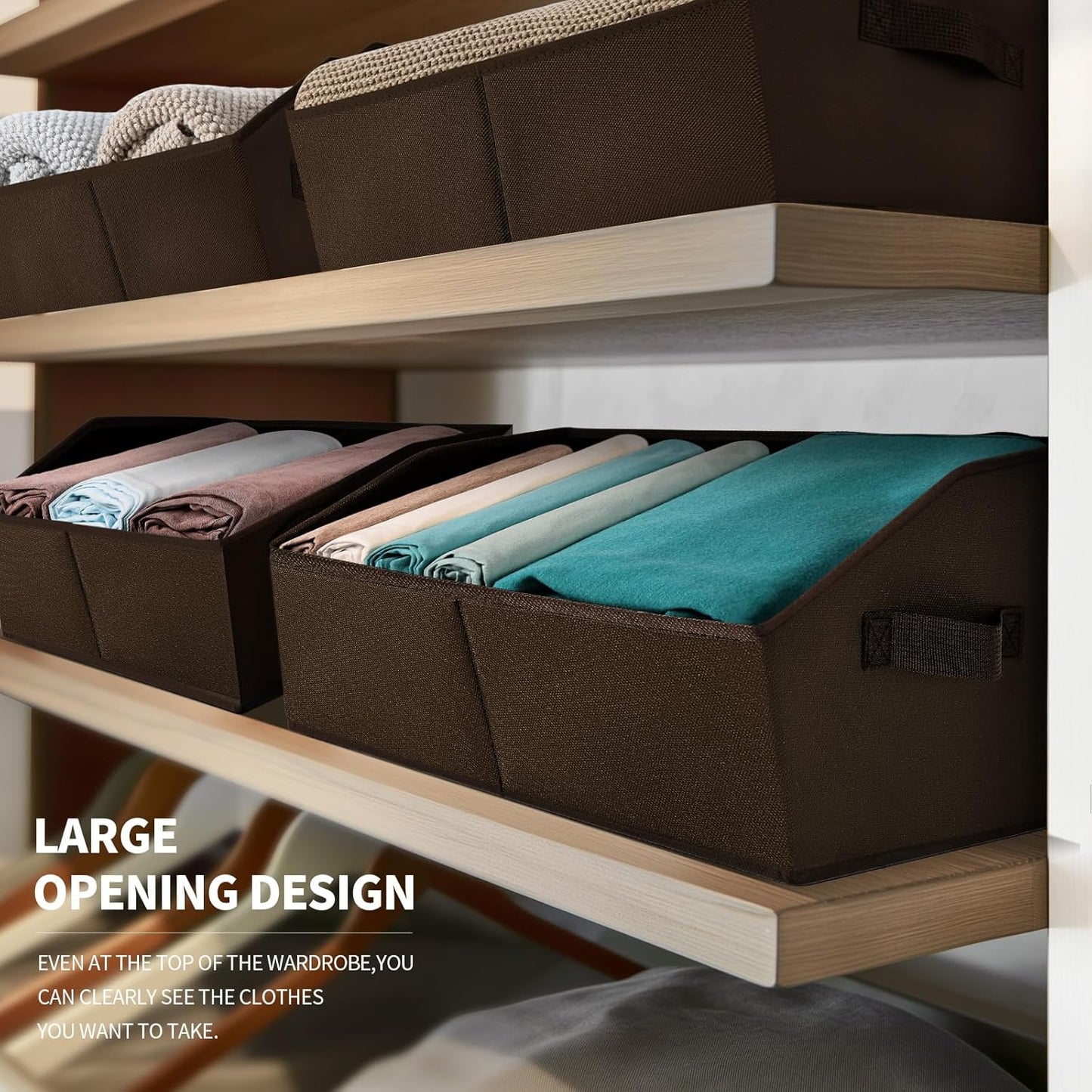 Closet Baskets for Shelves Trapezoid - Decorative Storage Baskets with Handle, Closet Bins for Organization, Shelf Storage Bins for Clothes, Books, Home, Office, 4 Pack, Brown