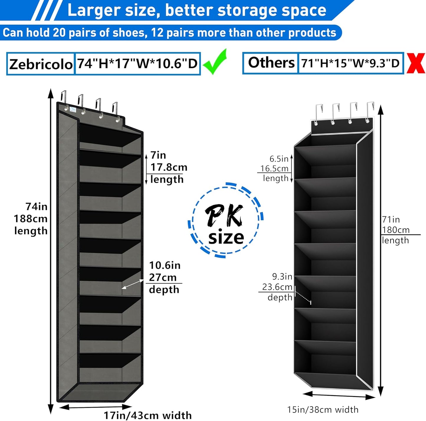 [Improve Over The Door Shoe Organizer, Extra Large 10 Tiers, Over Door Shoe Organizer, Coated Hooks Grip Firmly Without Scratching Paint, 75LB, Door Shoe Rack, Dark Black