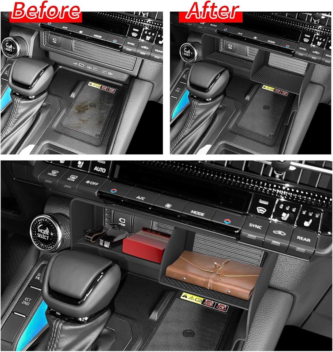 SMABEE Center Console Organizer for 2024 2025 2026 Toyota Land Cruiser Prado 250 Accessories Interior ABS Center Console Organizer Storage Box Tray Insert Black