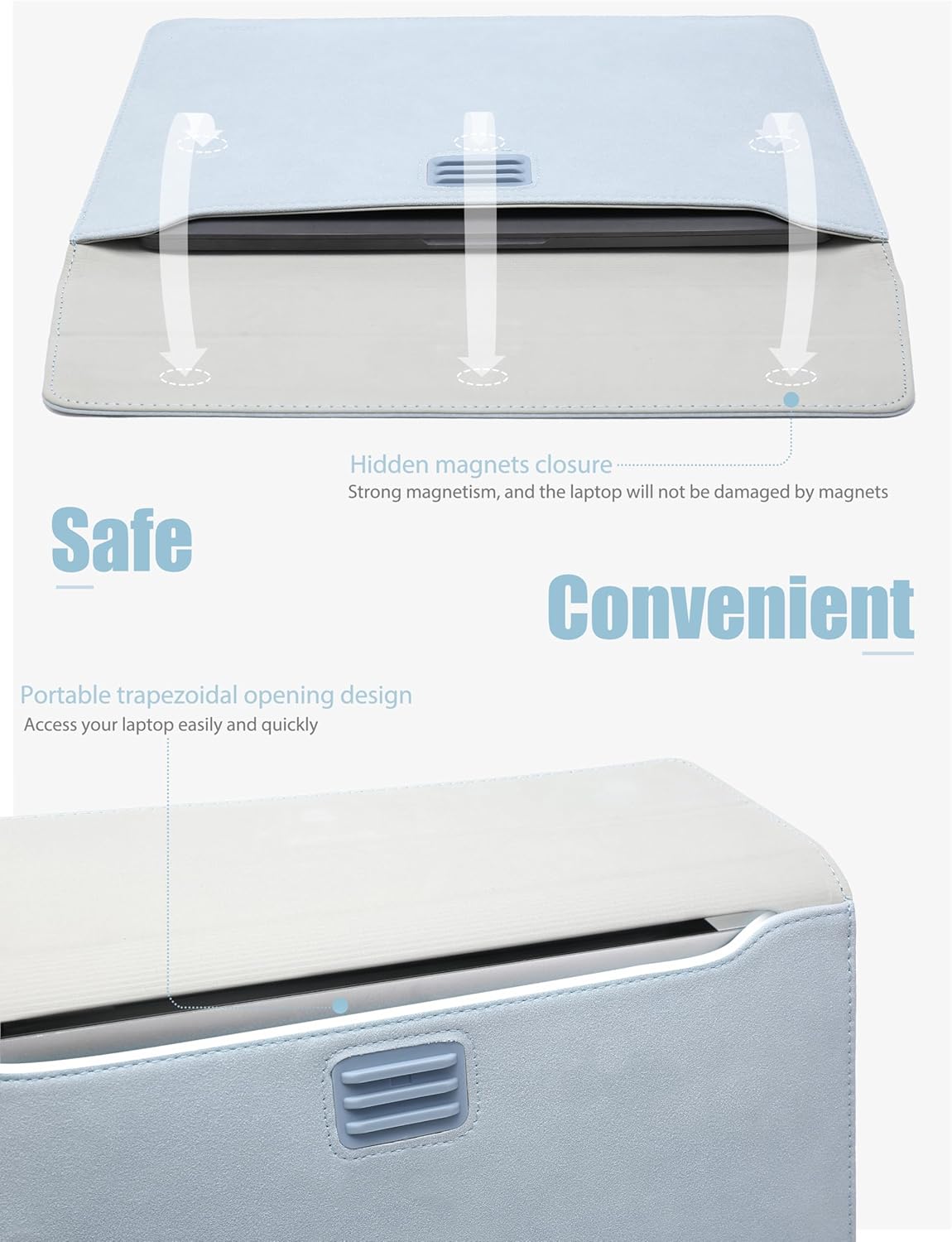 HYZUO 15 Inch Laptop Sleeve with Adjustable Stand Feature for MacBook Air 15 M4 A3241 M3 A3114 M2 A2941 2025-2023, MacBook Pro 15, 15" Surface Laptop 7/6/5/4, with Carrying Pouch, Pale Blue