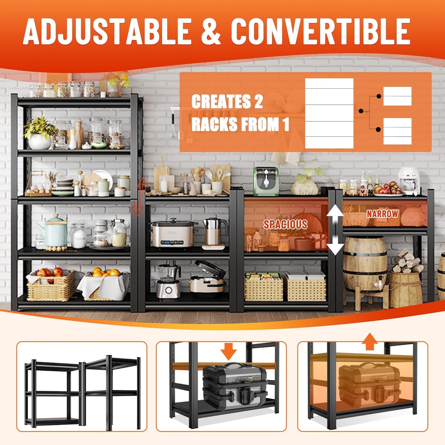 5-Tier Metal Storage Shelves,Adjustable Heavy Duty Shelving Units,Kitchen Shelves Organizer,2750 LBS,Standing Shelf for Pantry Garage Laundry Room (77" H*45.3" W*17.7" D)