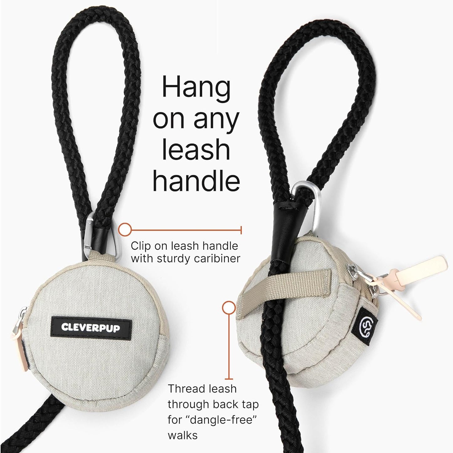 Snackpack Double Insulated Dog Treat Pouch - Holds 1.5 Cups - Dog Training and Walks Snack Bag, Two Pockets for Dry or Wet Treats, Attaches to Leash, Belt, or Bag - Heather Grey
