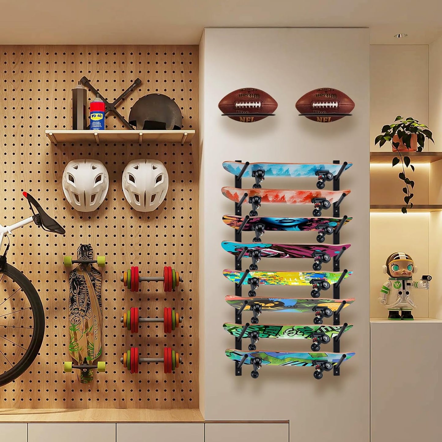BiJun Skateboard Wall Mount, Snowboard Wall Mount Display, Horizontal Ski Wall Rack, Skateboard Rack Storage Holder Longboard Hanger