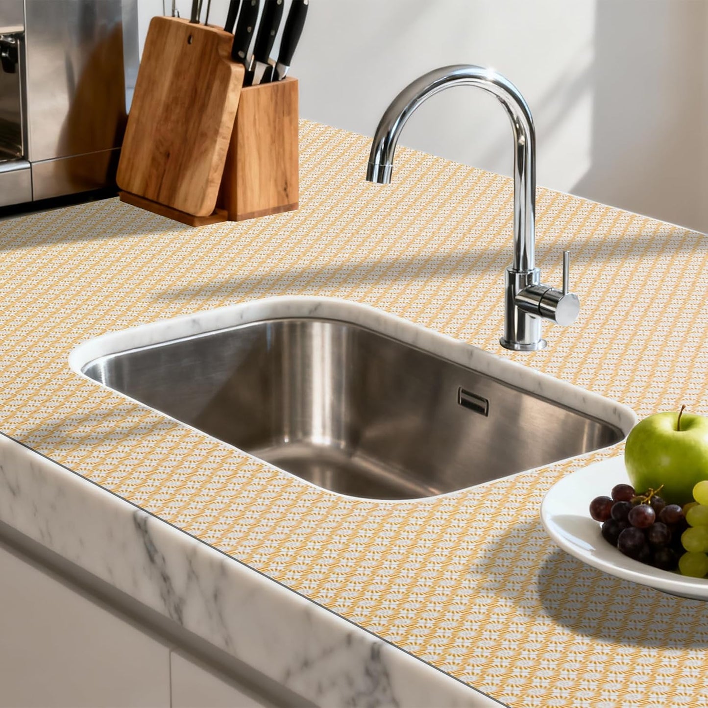 FIFTY FEET 12"x120" Non-Adhesive Shelf Liner for Kitchen Cabinets and Drawers, Washable Non-Slip PVC Cabinet Liner (Yellow Circle)(1 Roll)