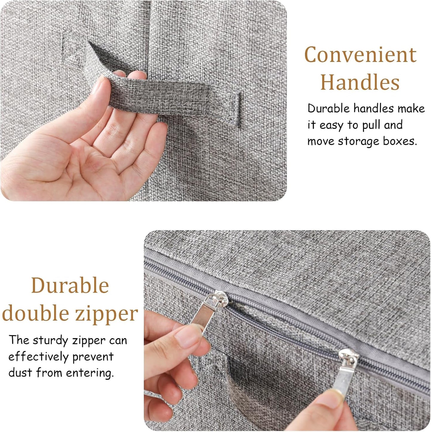 Underbed Storage Box, Foldable Cube Baskets with Lid, Bins for Organizing Clothes, Shoes, Blankets, Pillows, 19.6x15.7x11.8Inches, Grey, 2 Pack