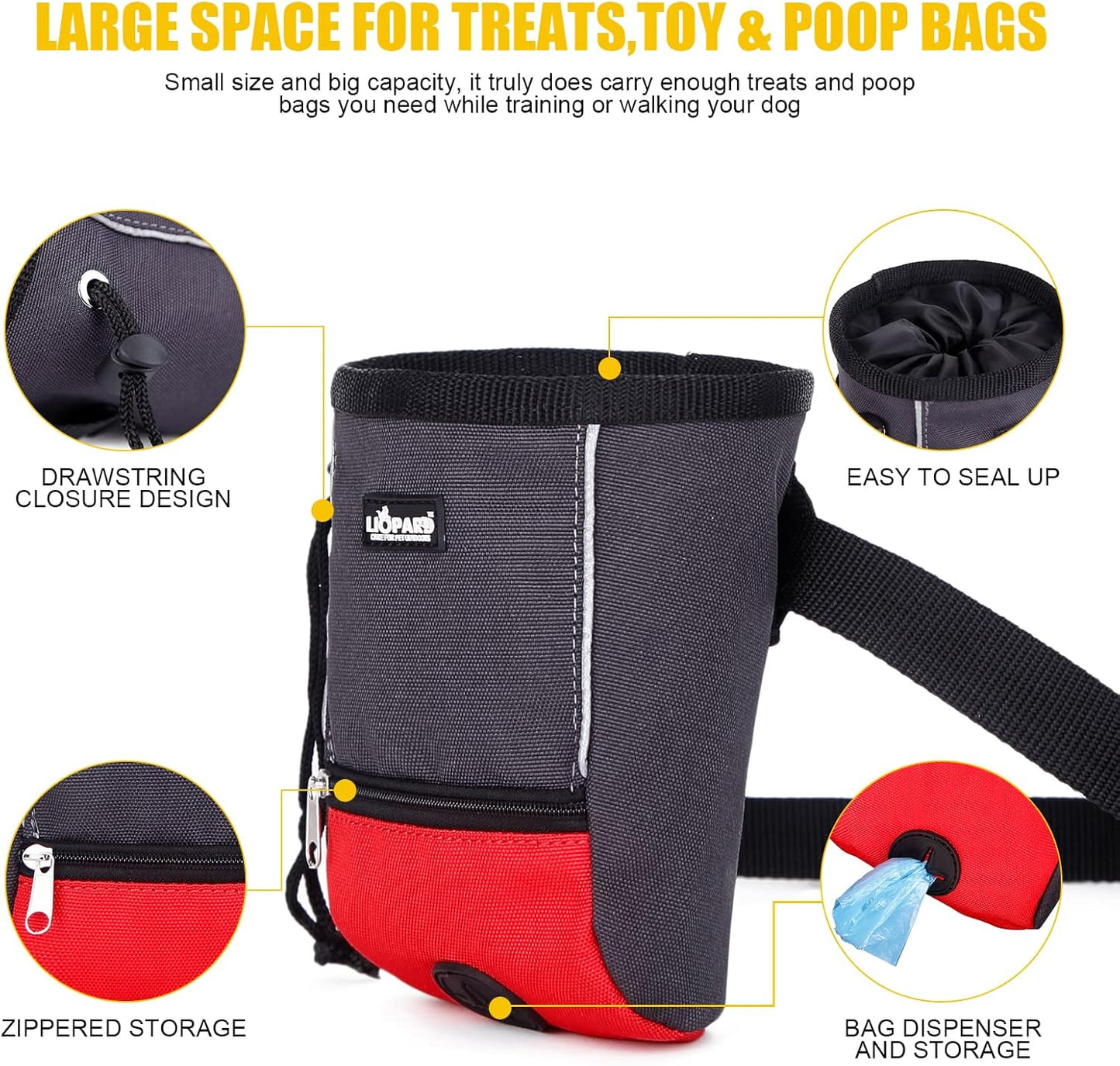 LIOPARD Dog Treat Pouch, Slanted Opening, Ideal for Dog Walking & Training (Red)
