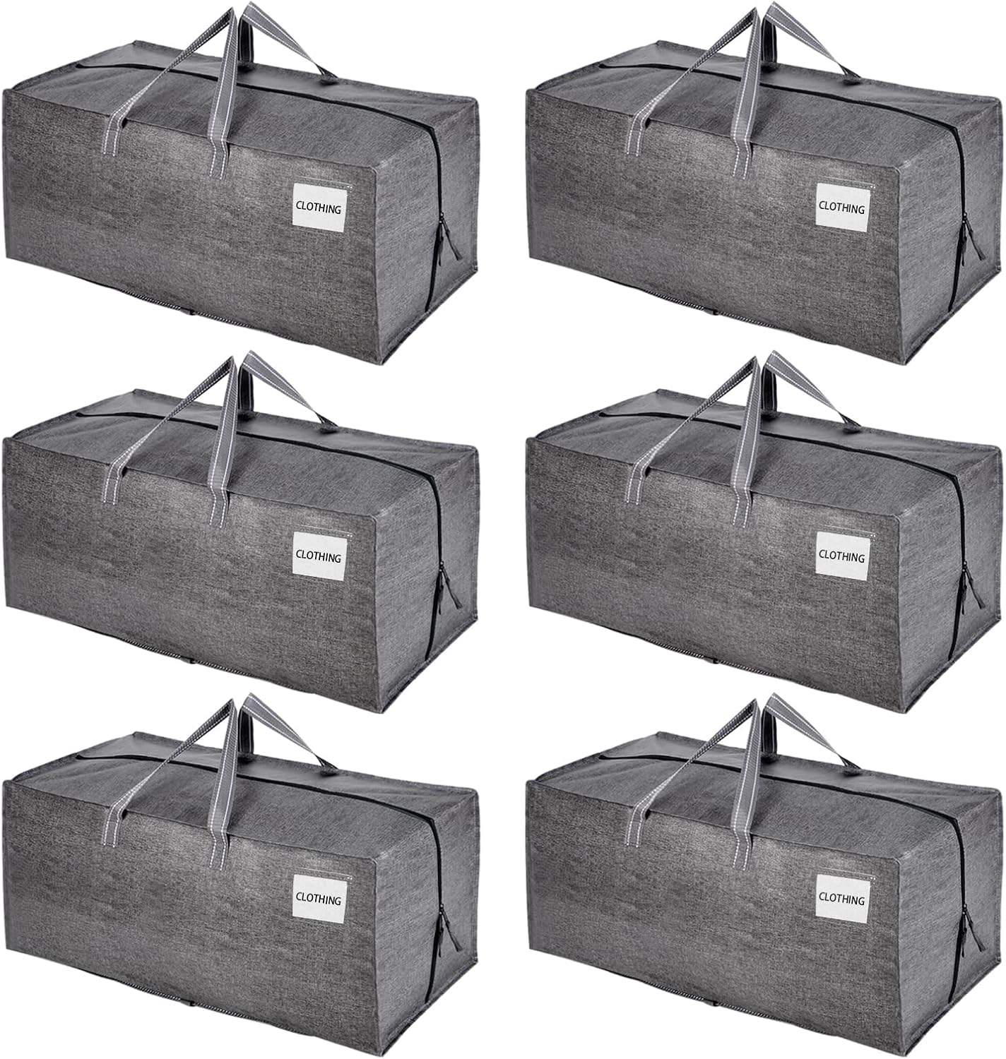 VENO 6 Pack Moving Bags w/Backpack Straps, Heavy Duty, Moving Boxes Alternative, Packing Supplies, Large Storage Totes for Dorm Room Essentials with Zipper for Clothes (Gray, 6 Pack)