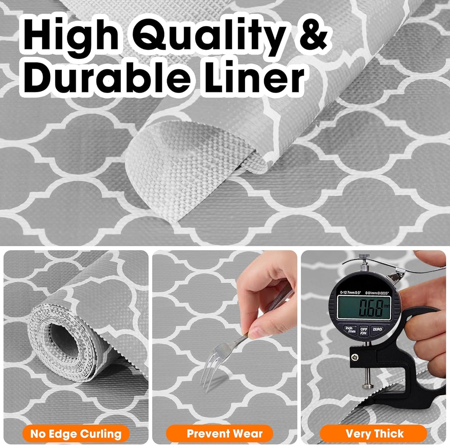 Drawer and Shelf Liner for Kitchen Cabinets Non-Adhesive, Non-Slip Cabinet Liner Shelf Paper Strong Grip Waterproof Easy to Clean for Kitchen Shelves Cupboard, Gray Lantern,12IN X 30FT