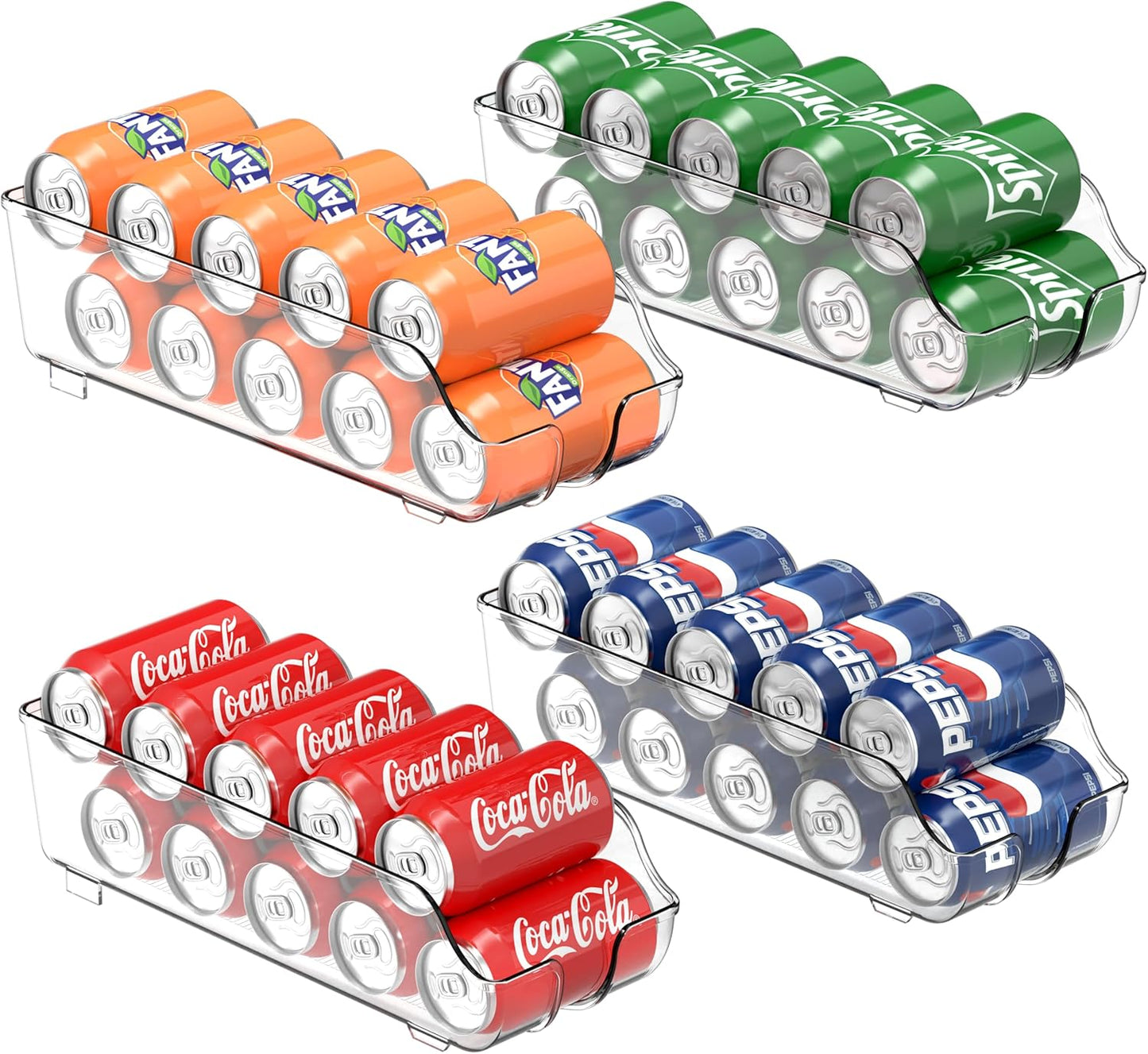 Simple Houseware Soda Can Organizer and Dispenser for Refrigerator / Pantry, Clear, Set of 4