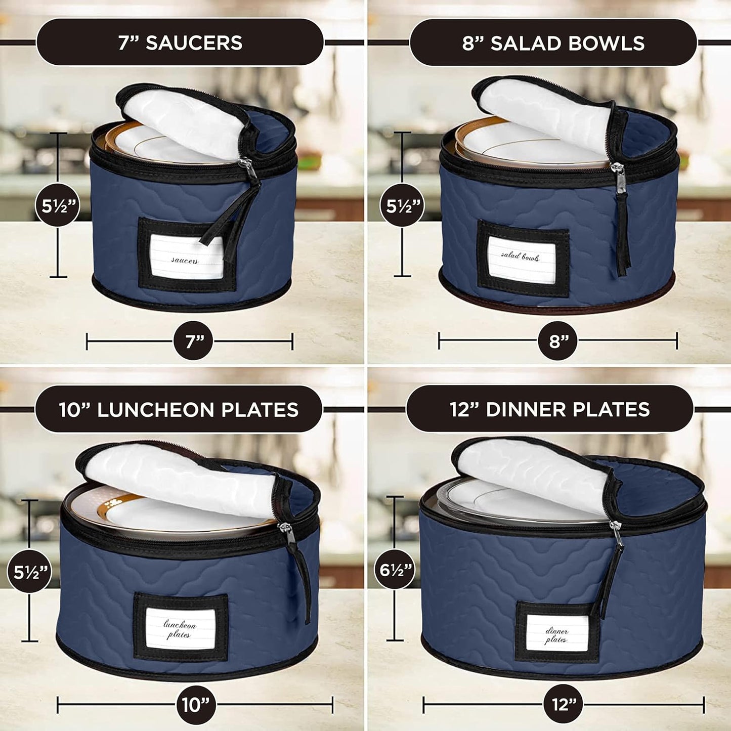 China Storage Containers 5-Piece Set Moving Boxes for Dinnerware, Glasses, Plates, Mugs and Saucers Sturdy Quilted Microfiber Dish Organizer with Dividers for Seasonal Storage - Holds Set of 12, blue