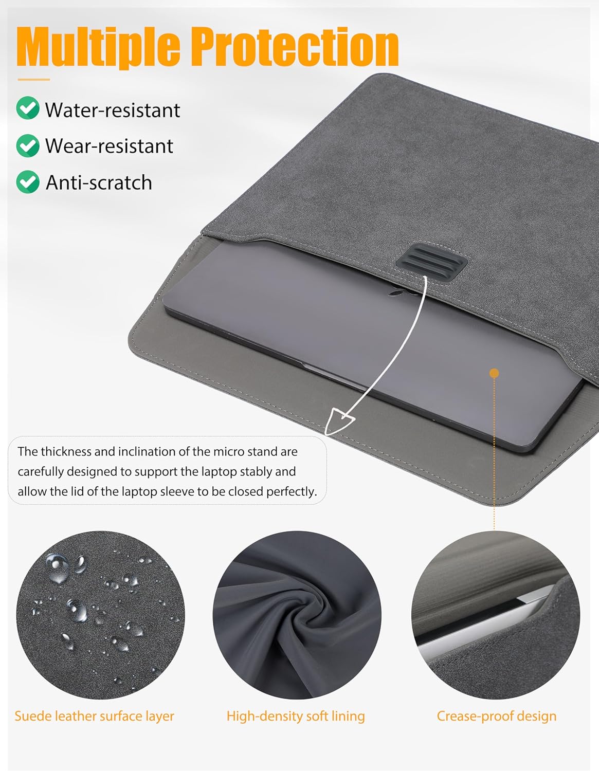 HYZUO 15 Inch Laptop Sleeve with Adjustable Stand Feature for MacBook Air 15 M4 A3241 M3 A3114 M2 A2941 2025-2023, MacBook Pro 15, 15" Surface Laptop 7/6/5/4, with Carrying Pouch, Space Gray