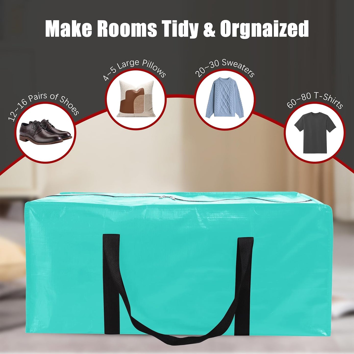 8 Pack Extra Large Moving Bags with Zippers & Carrying Handles, Heavy-Duty Storage Tote for Space Saving Moving Storage, Fold Flat, Alternative to Box and Bin,Aquamarine