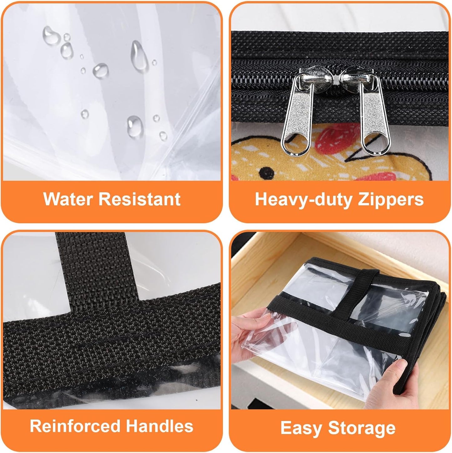 4 Pack Storage Bags, Clear Under Bed Storage and Closet Organizers Containers, 40L Foldable Moving & Packing Bags with Zippers for Comforter, Bedding, Duvet, Blanket & Toy Storage