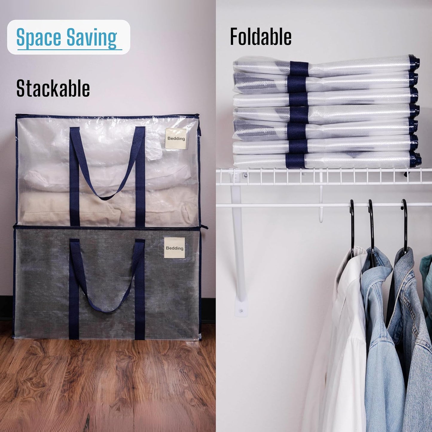 VENO 10 Pack Moving Bags and Large Christmas Storage Bins with lids. Alternative to Moving Boxes, Packing Supplies for College. Extra Large Heavy Duty Totes for Packaging (Clear, 10 Pack)