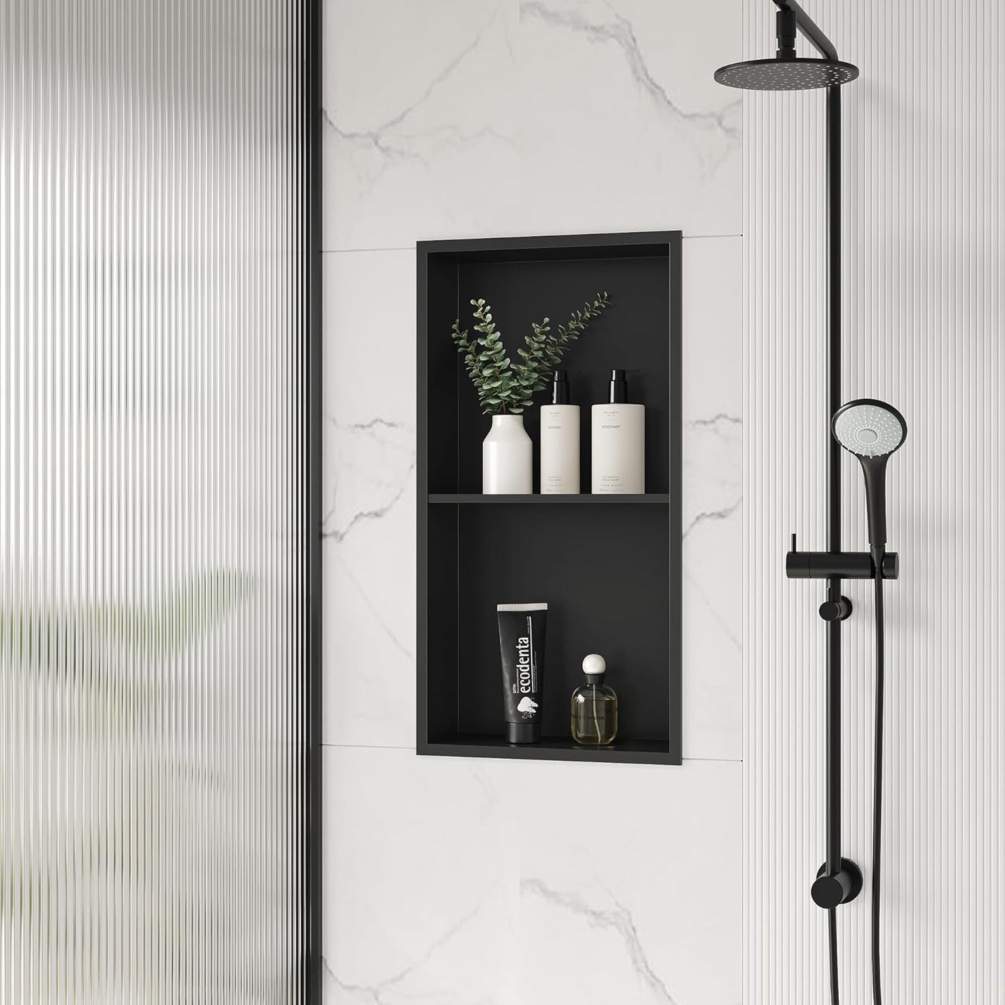 Stainless Steel Shower Niche 24" X 12", No Tile Needed Wall Niche Double Shelves, Recessed Shower Shelf for Bathroom Storage, Matte Black