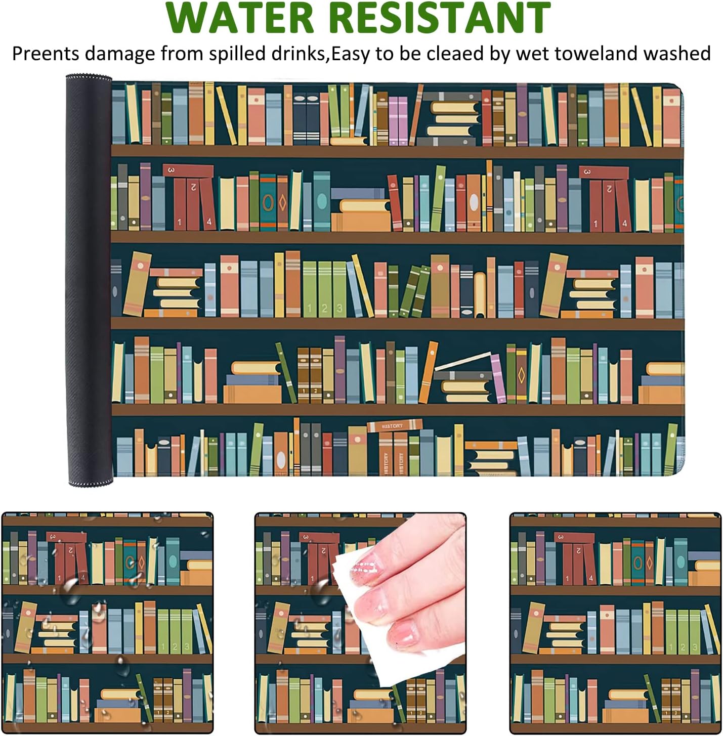 Bookshelves Full of Books Gaming Mouse Pad XXL Large Desk Mouse Pad Keyboard Mat with Stitched Edges Waterproof Non-Slip Desk Mat for Laptop,Keyboard,Computer 35.4 * 15.7 Inch
