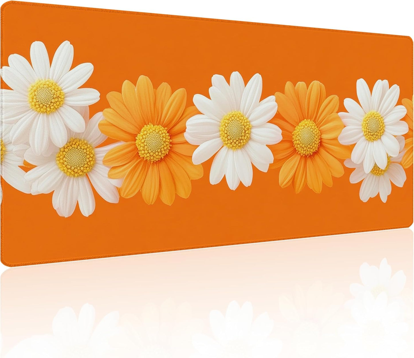 31.5”x11.8”Large Gaming Mouse Pad for Desk, Mouse Mat with Seamed Edges, Waterproof Desk Pad, Non-Slip Rubber Base, Keyboard Pad Computer Mat, Big XL Mousepad-Daisy on Orange