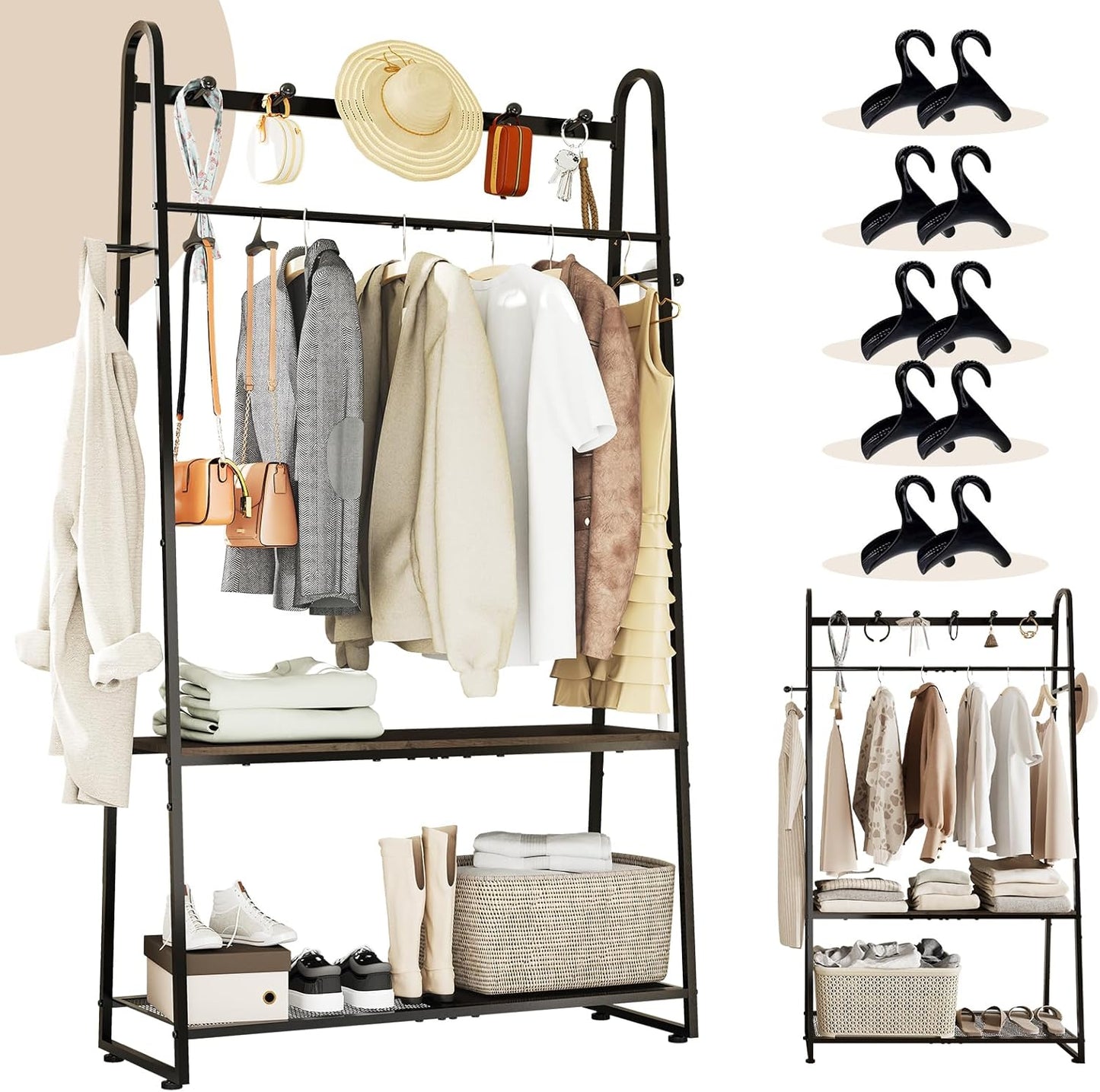 KAFAHOM Purse Organizer for Closet, Heavy Duty Coat Rack freestanding for Entryway, Oversized Bag Shelf, Purse Holder for Hanging Strap Handbags, Clothing, Ideal Storage for Small Space Solution
