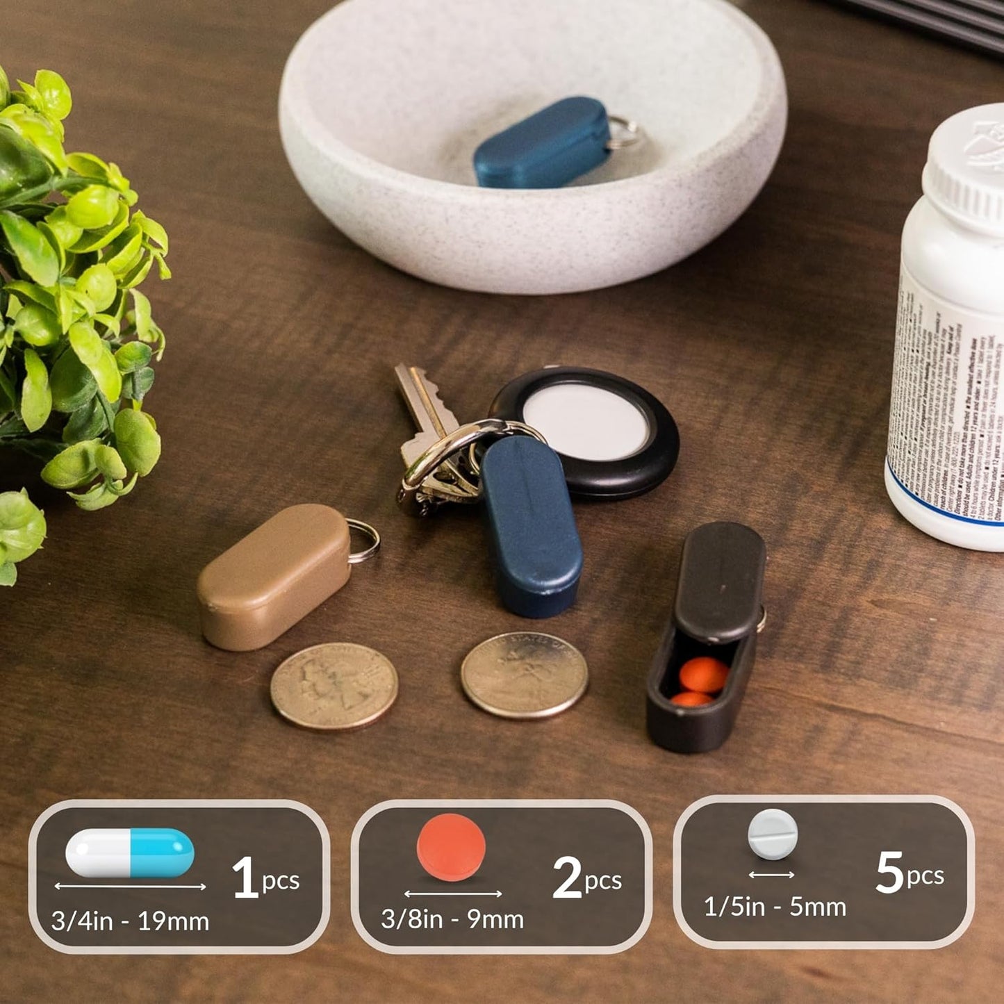 Magnetic Keychain Pill Holder 3-Pack - Compact, Durable, Lightweight with Sleek Minimalist Design - Secure, Discrete, Portable Pill Holder Keychain (Luxe 3-Pack)