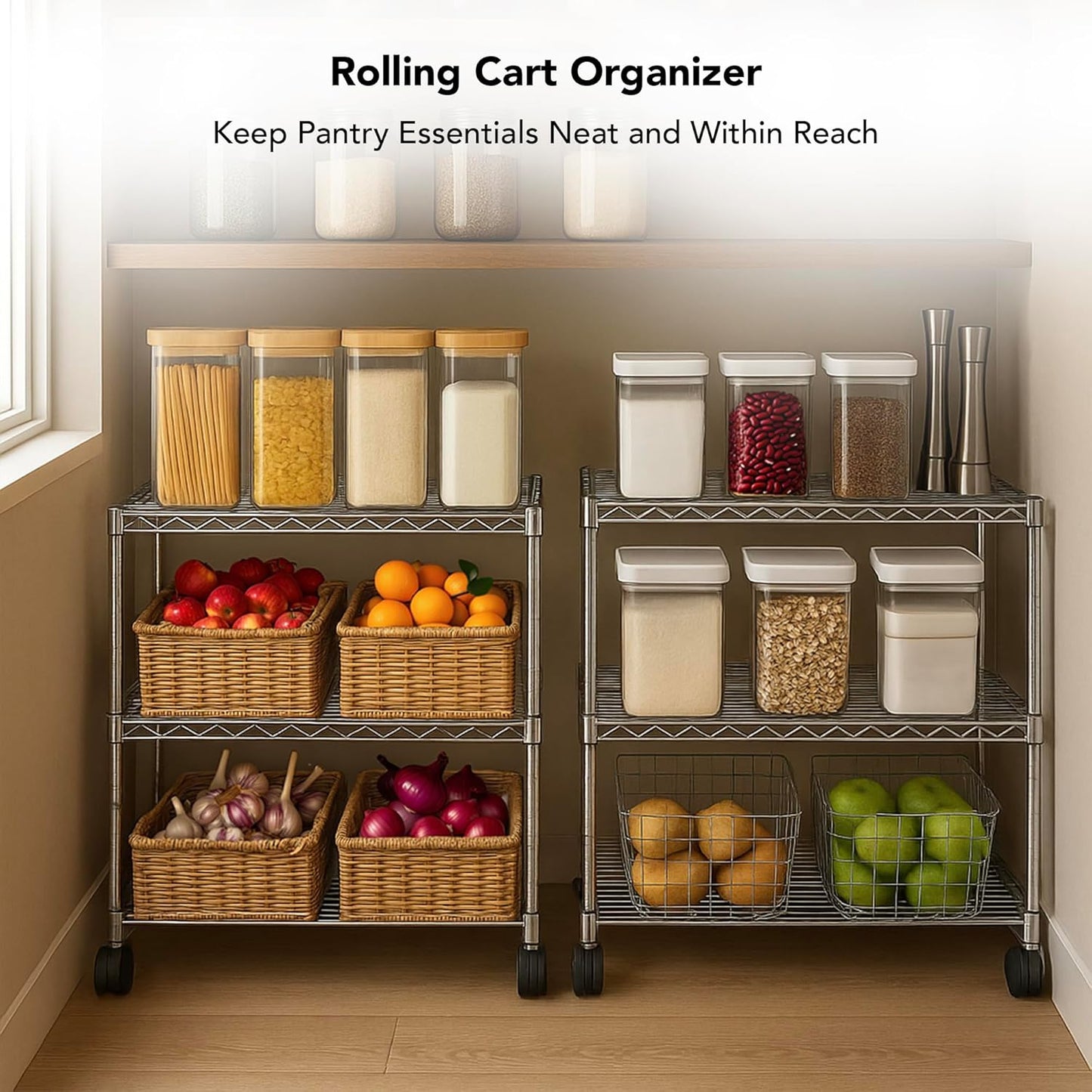 3 Tier Wire Shelving Unit Storage Rack, Metal Heavy Duty Utility Organizers, Organization Units for Metal Shelves, Pantry, Garage, Laundry Racks Durable Shelf Stand, 14"W x 24"L x 30"H, Chrome