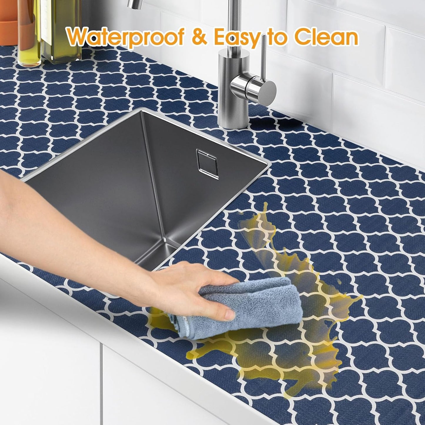 Shelf and Drawer Liner for Kitchen Cabinets Non-Adhesive, Strong Grip Non-Slip Thickened Cabinet Liners for Shelves, Waterproof Mats for Dresser Cupboard, Blue, 23 in x 10 Feet