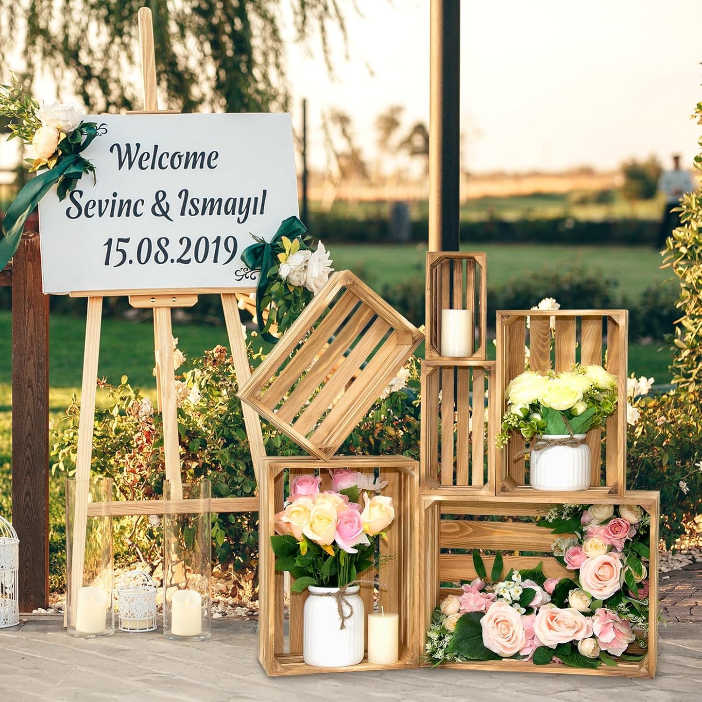 Extra Large 6 Pcs Decorative Wood Crates for Display, Farmhouse Wooden Basket for Storage Container and Decorations, Rustic Nesting Crates Decor Boxes with Handle
