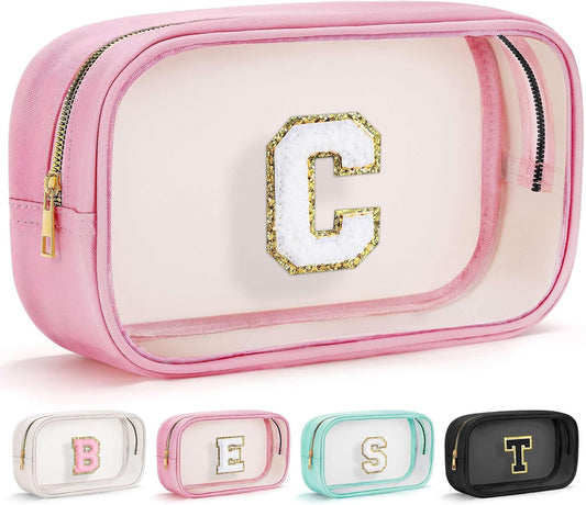 YOOLIFE Birthday Gifts for Her | Travel Clear Makeup Bag Toiletry Bag, Make up Bag Waterproof Toiletry Bags for Women Cosmetic Bag Preppy Stuff Personalized Girlfriend Wife Gifts Letter C