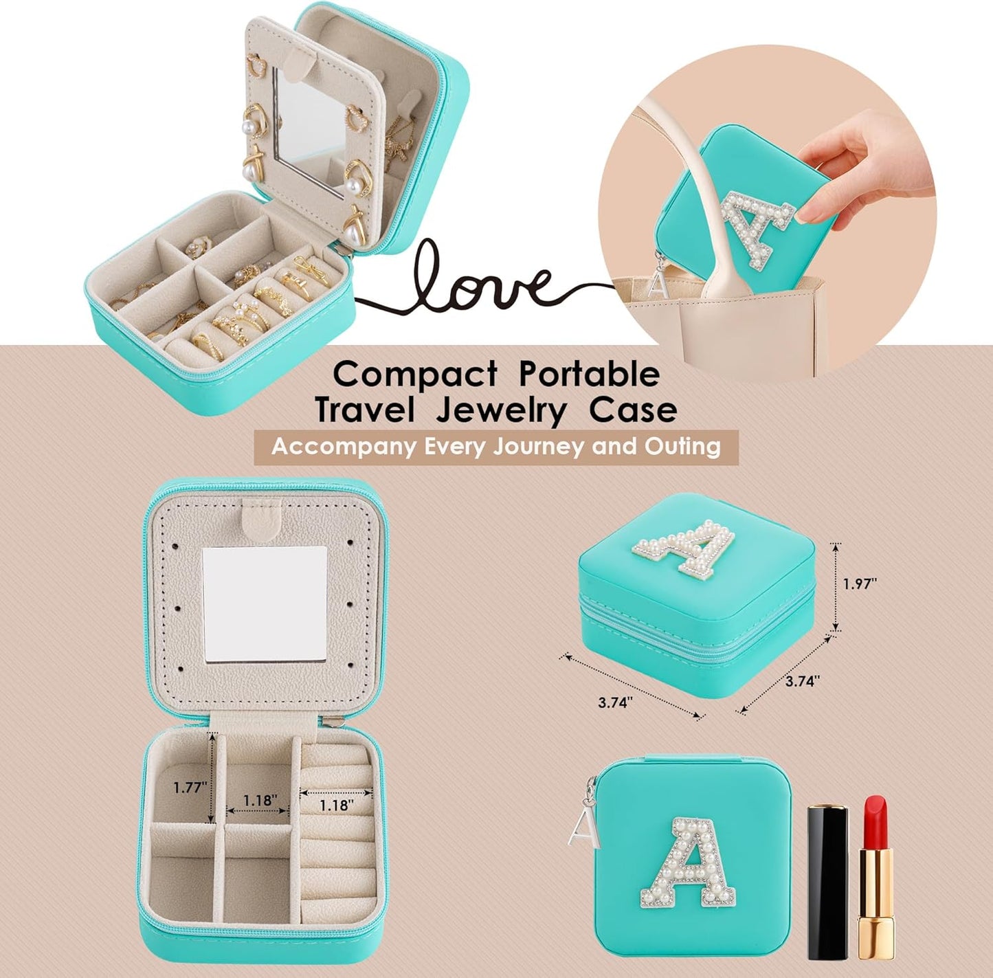 Birthday Gifts For Women, Initial Jewelry Box, Travel Jewelry Case, Gifts for Wife Girlfriend, Small Travel Jewelry Organizer, Gift for Girls, Graduation Gifts for Her, Bridesmaid Gifts