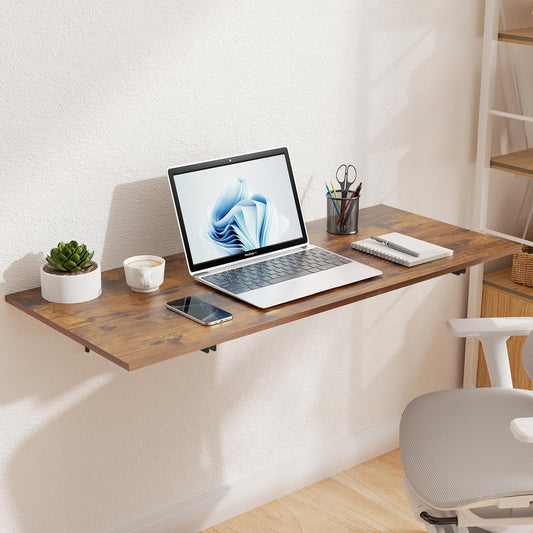 GOYLSER Wall Mounted Folding Table for Office, Rustic Brown Fold Down Desk Laundry Folding Table Wall Mounted for Laundry Room/Home Kitchen, Length 47" Width 20.5"