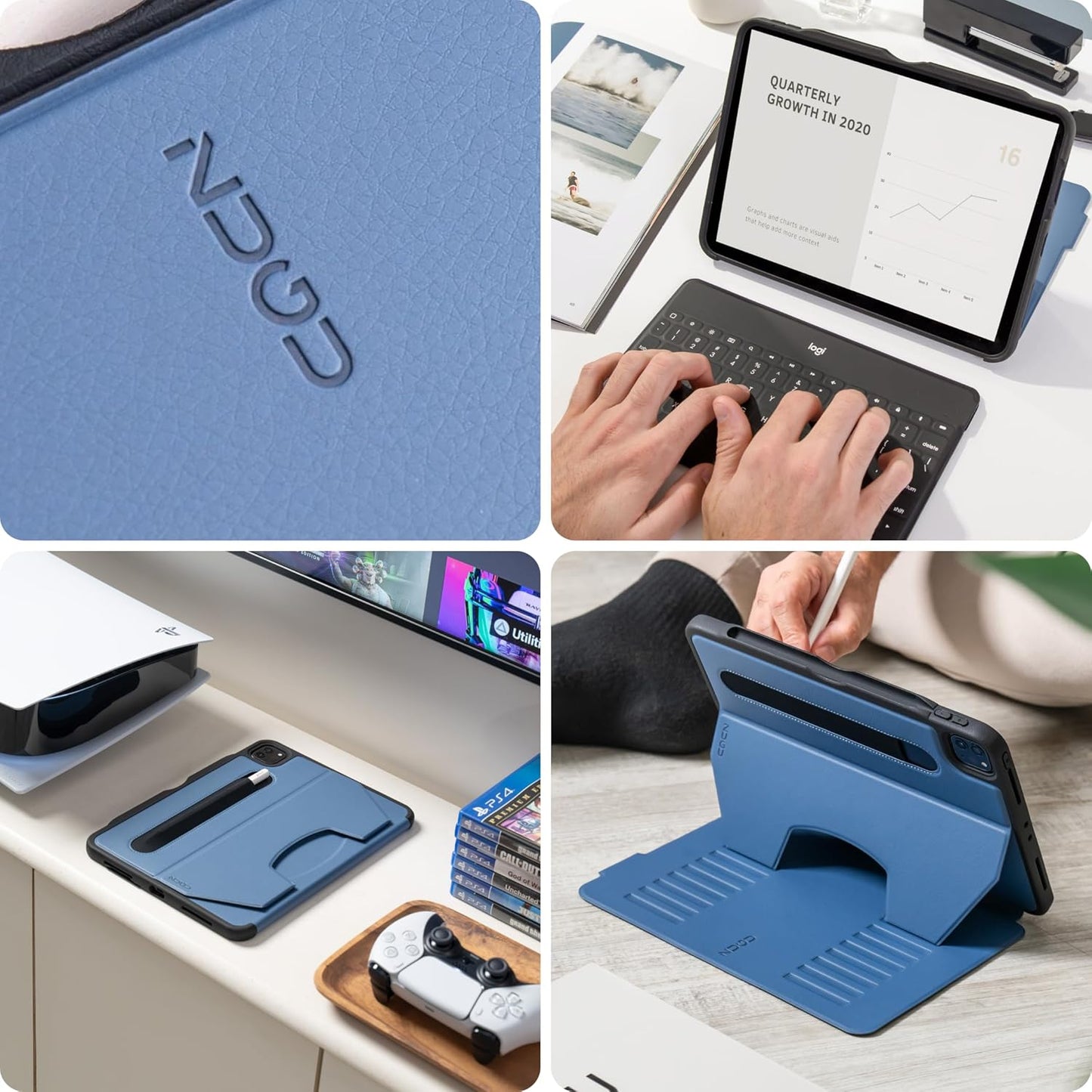 ZUGU Case for iPad Pro 12.9 Case 5th / 6th Generation Stand 2021/2022, Slim Protective Cover with Wireless Apple Pencil Charging, Magnetic Stand & Sleep/Wake Magnetic Cover, Slate Blue
