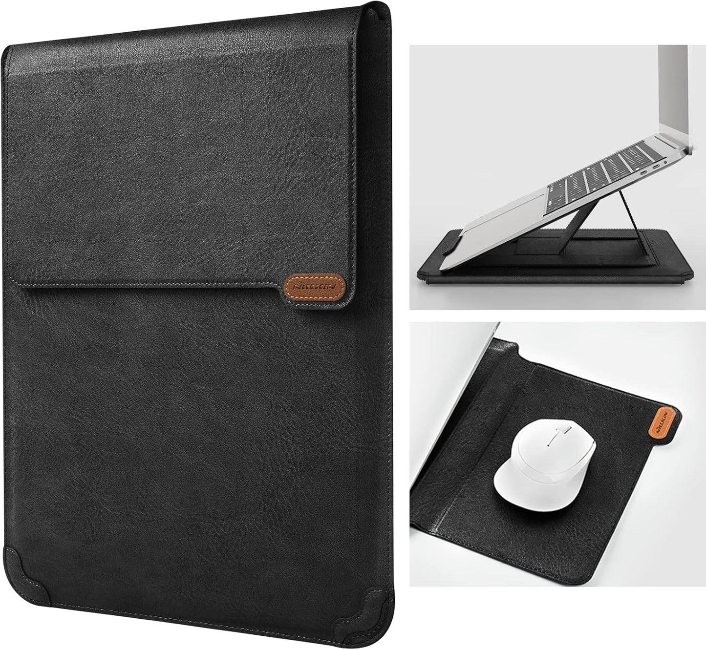 Nillkin Laptop Sleeve 15.6 inch, MacBook Sleeve with Adjustable Stand & Mouse Pad, 2 Stand Modes, 15 inch Laptop Case, MacBook Accessories, Slim for Samsung/Chromebook/HP 13-15.6, Black Texture