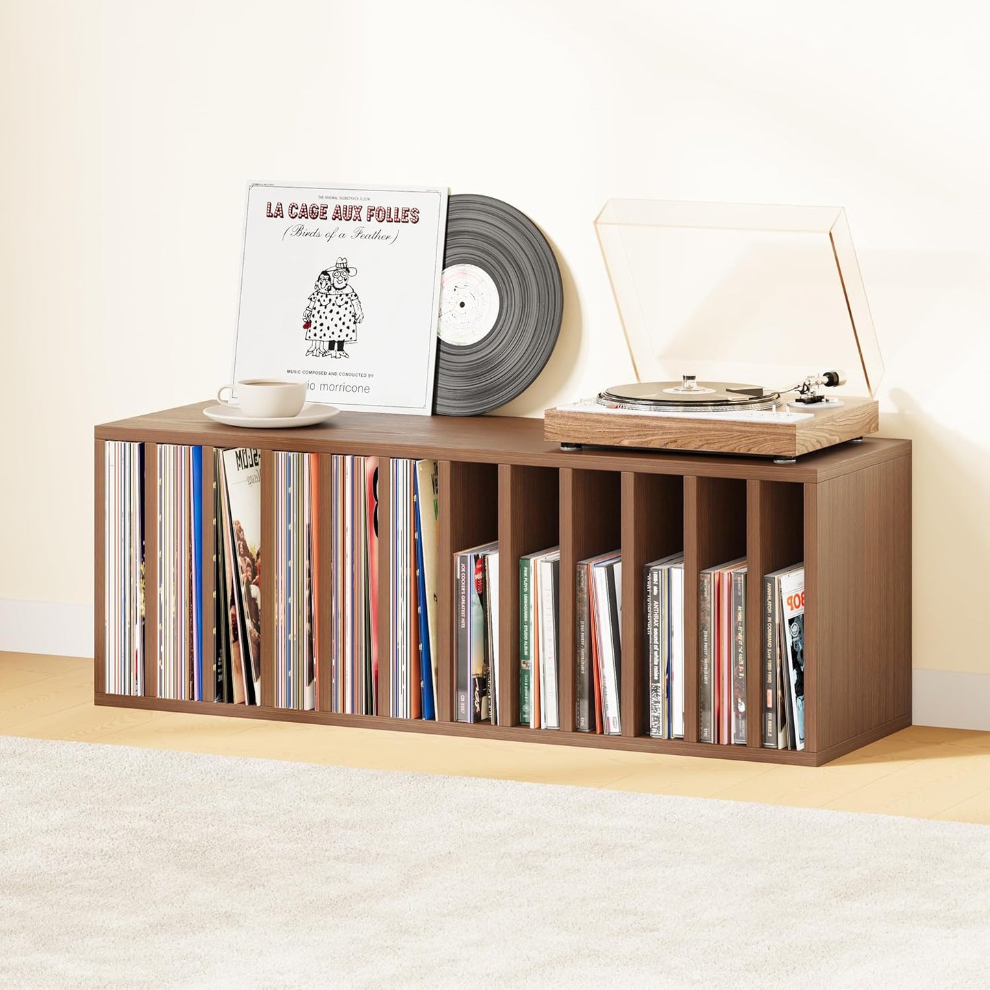 IOTXY DIY Modular Cube Bookcase - CubeXY Customizable Stackable Expandable Basic Shelving Units, 12-Cube Wooden Open Bookshelf with Removable Shelves for Vinyl Record Storage Organizer, Walnut