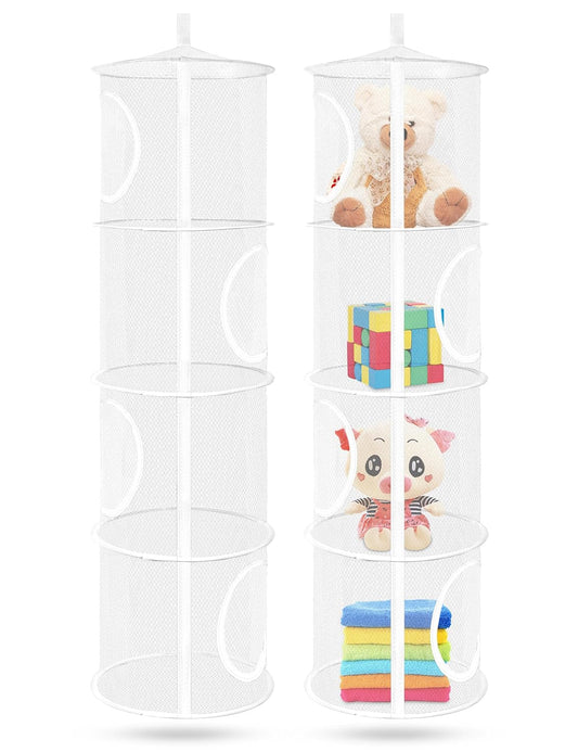 Libeder Mesh Hanging Storage Space Saver Bags Organizer,Foldable Storage Organizer 4 Compartments Toy Storage Basket for Kids Room Bathroom 2 Sets, White
