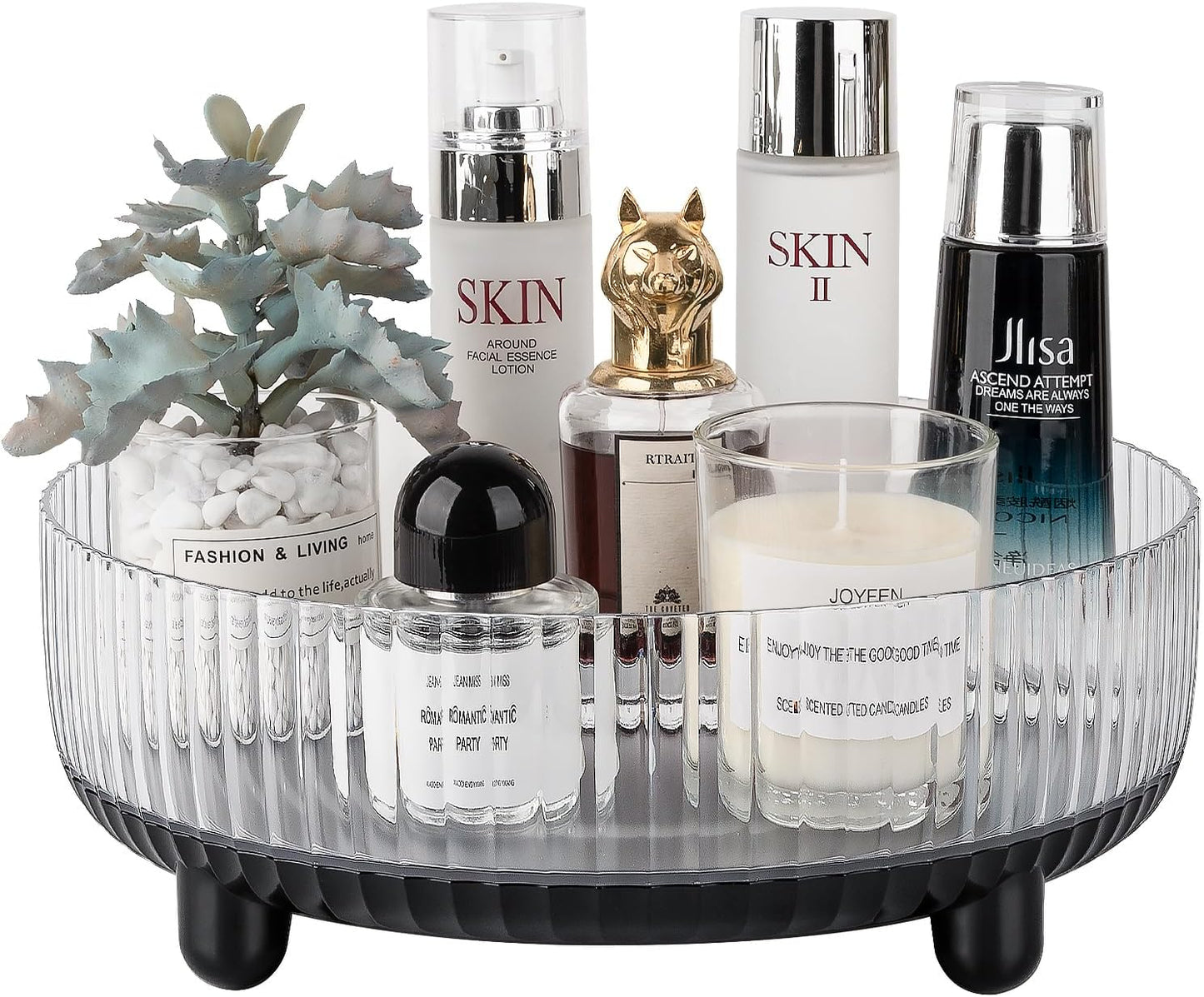 Anyoifax 360 Rotating Makeup Organizer Perfume Tray Skincare Holder Spinning Cosmetic Storage Bathroom Countertop Organizer Lazy Susan Turntable for Dresser, Vanity, Kitchen, Large Black
