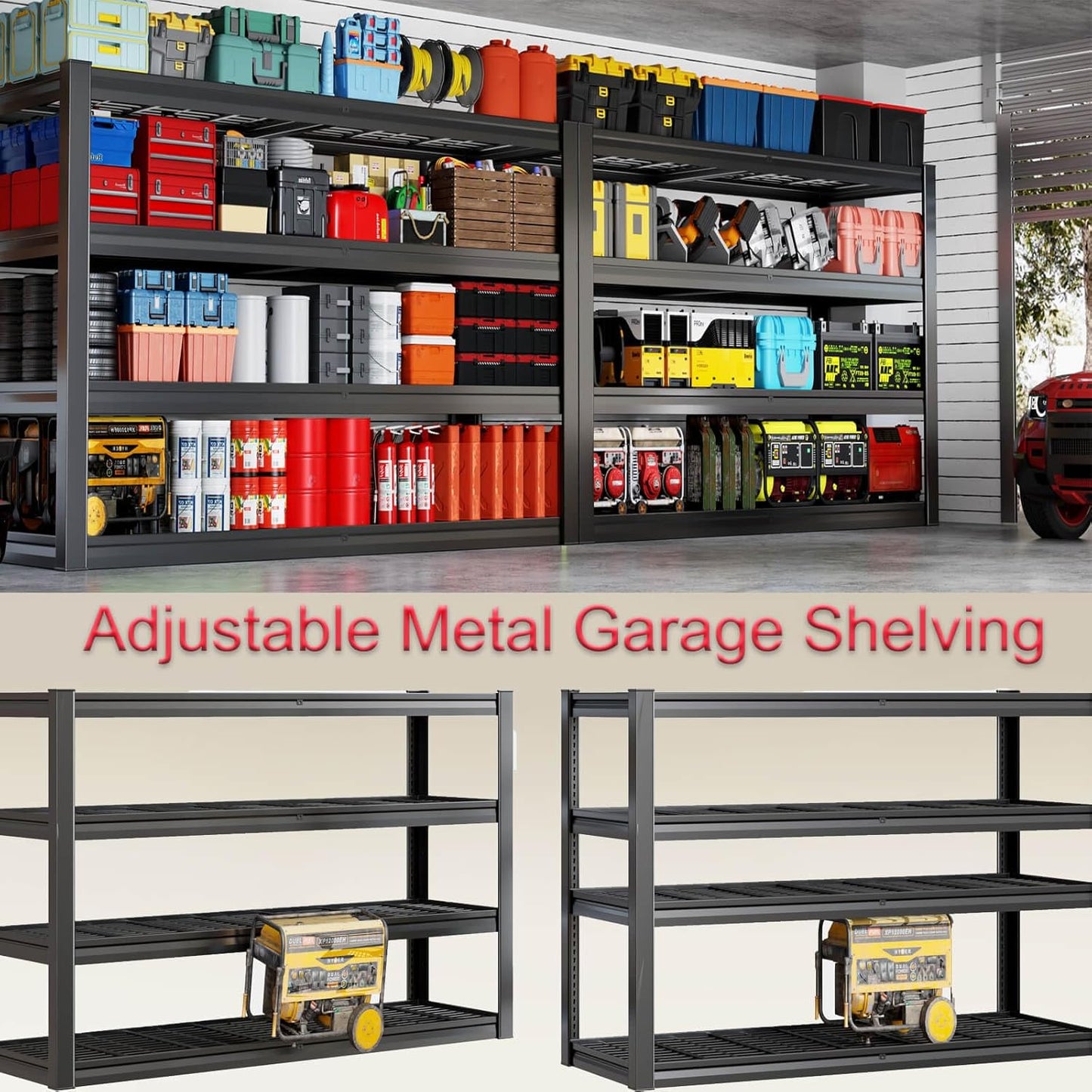 62" Wide Heavy Duty Garage Shelving Units, 4-Tier Deep Storage Shelves,Black Metal Garage Shelves,Steel Shelf,Large Storage Rack,Industrial Shelving for Shop, 62" W x 27" D x 62" H