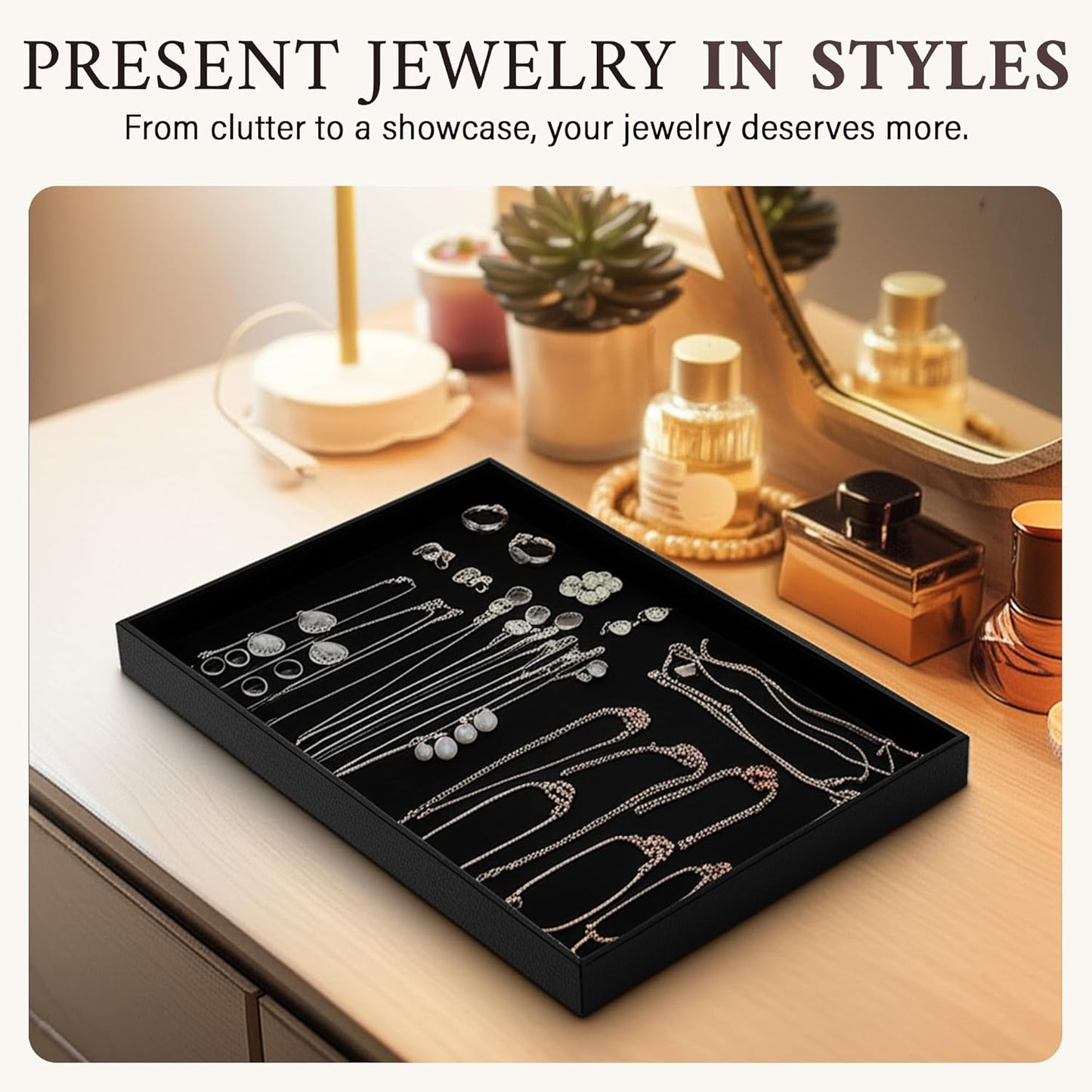 RJ Displays 6 Pack Stackable Jewelry Tray Set, Stackable Plastic Jewelry Organizer Tray, Jewelrys Drawer Organizers, Drawers Inserts, Earring Organizer for Women Perfect Trays (Black) 14.75x8.25x1 IN