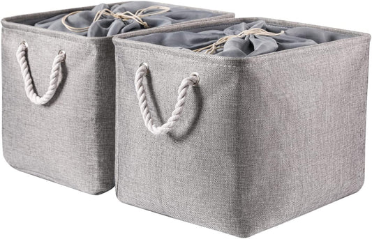 combocube 16 x 12 x 12 Inch Fabric Storage Bins for Shelves, Linen Storage Organizer Storage Basket with Ropes for Laundry, Home, Closet, Office, Clothes, Toys Organizer