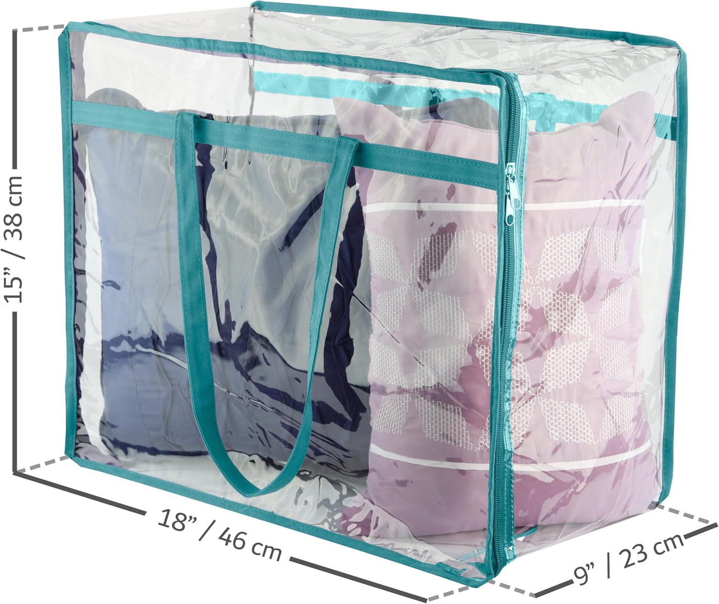 Clear Vinyl Zippered Storage Bags (3-Pack) 40L Sturdy Storage Bags for Sweaters, Blankets, Comforters, Bedding Sets and Much More! (Turquoise, 18x15x9)