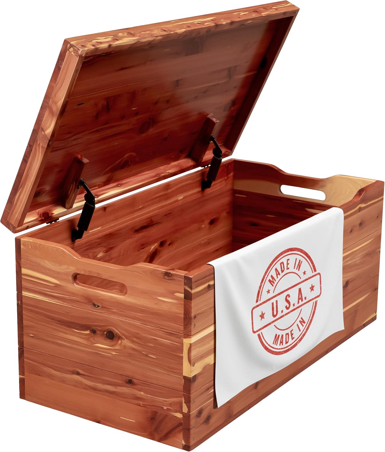 Amish Made Wooden Storage Chest Trunk Box with Lid and Handles for Bedroolanket, Clothes, Anti-Slam Hinges, Handmade, Rustic, Cedar Wood, Natural Stain, 42"