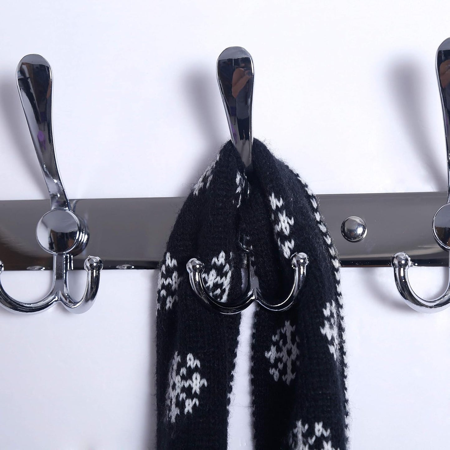 Dseap Coat Rack Wall Mount - 29.5” Long 8-Tri-Hooks Heavy Duty Coat Hanger Rail Wall Hooks for Hanging Coats Hats Clothing Clothes Purse Mudroom Entryway, Chromed, Pack of 2