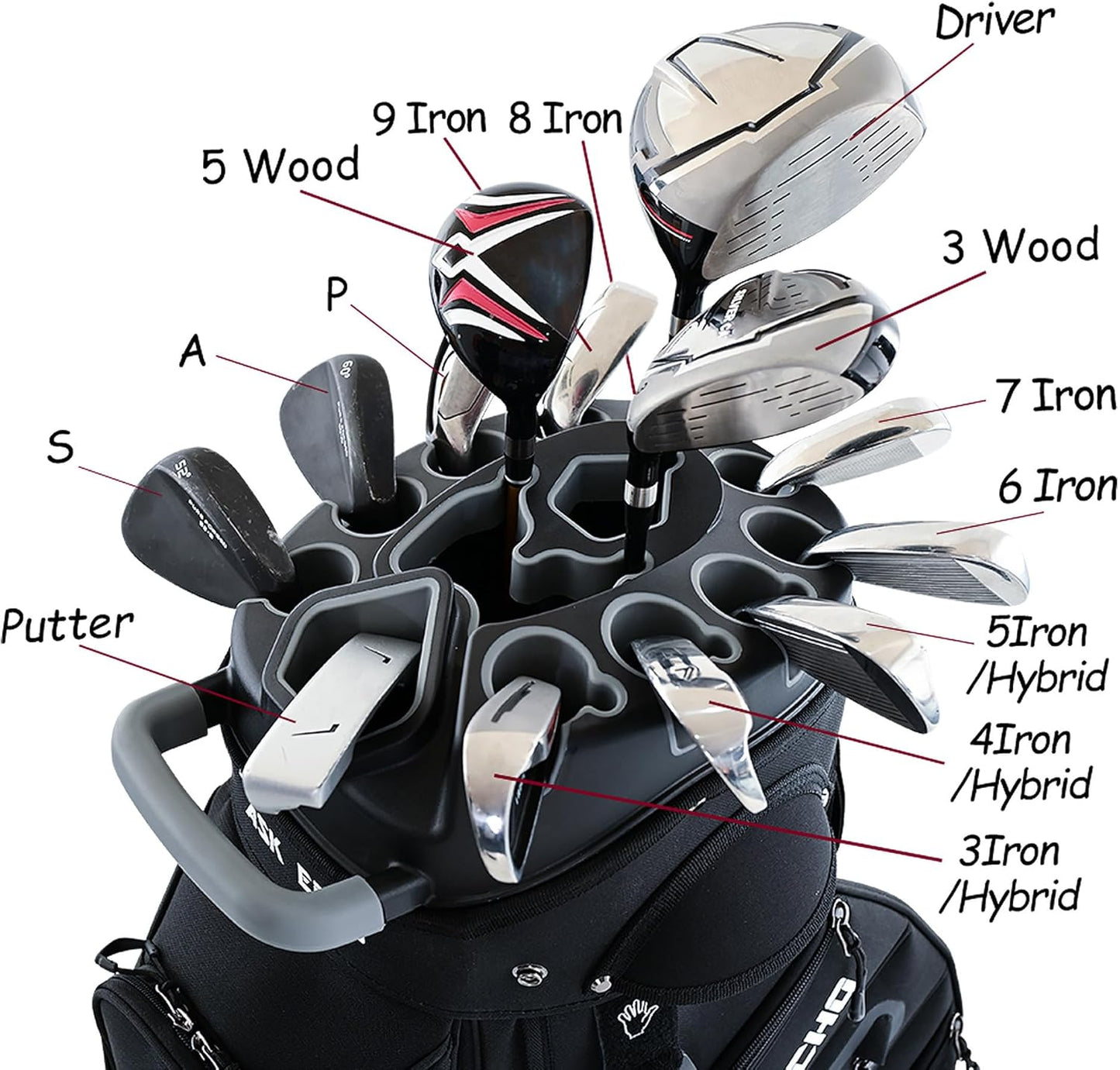 ASK ECHO 2024 T-Lock Golf Cart Bag with 14 Way Organizer Divider Top, Premium Cart Bag with Handles and Rain Cover, for Men
