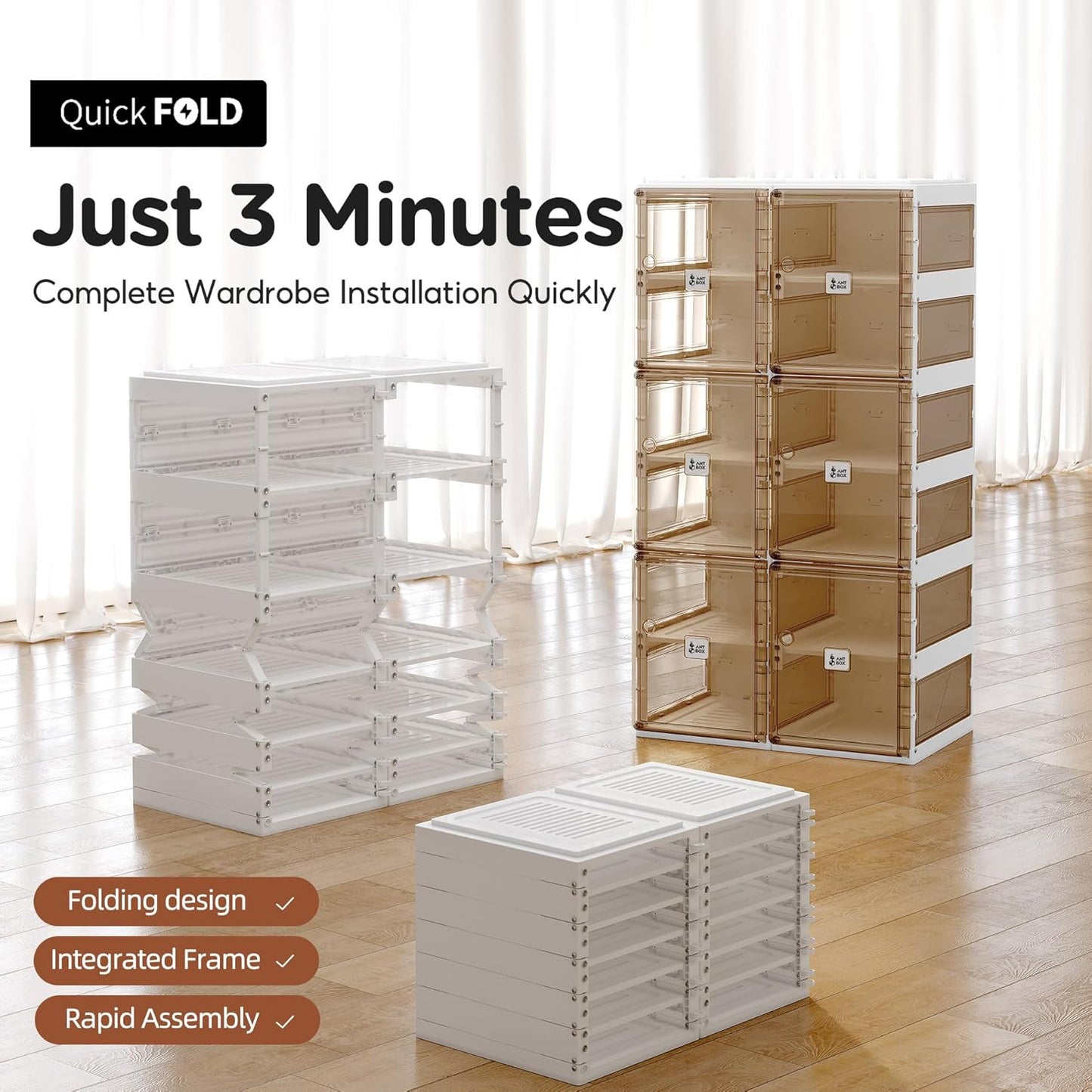 ANTBOX Foldable Shoe Rack,Shoe Organizers for Closet Plastic Shoe Storage Box for Entryway,Living Room,Large Sturdy Stackable Sneaker Cabinet Bins with Magnetic Clear Door 8 Tiers 16 Pairs