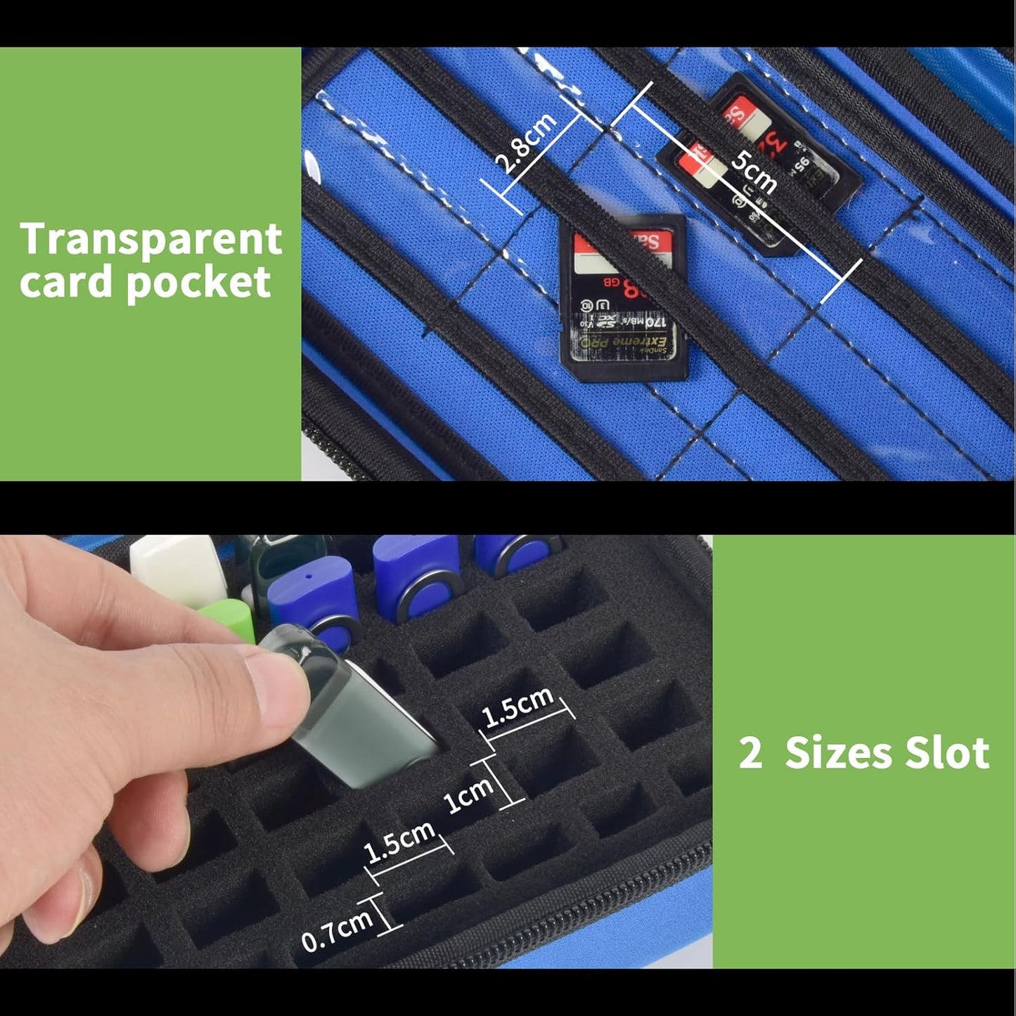 USB Flash Drive Case, SD Card/Memory Stick Pouch for SanDisk, for Samsung, for Netac, for Maspen/for SamData Thumb Drives, Hard Shell Protective Storage Organizer with Sponge- Box Only- Blue