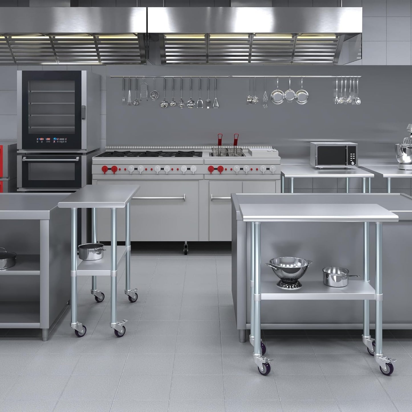 AmGood 18" x 36" Stainless Steel Work Table with Casters | Heavy Duty Metal Utility Table On Wheels | Kitchen Island Cart