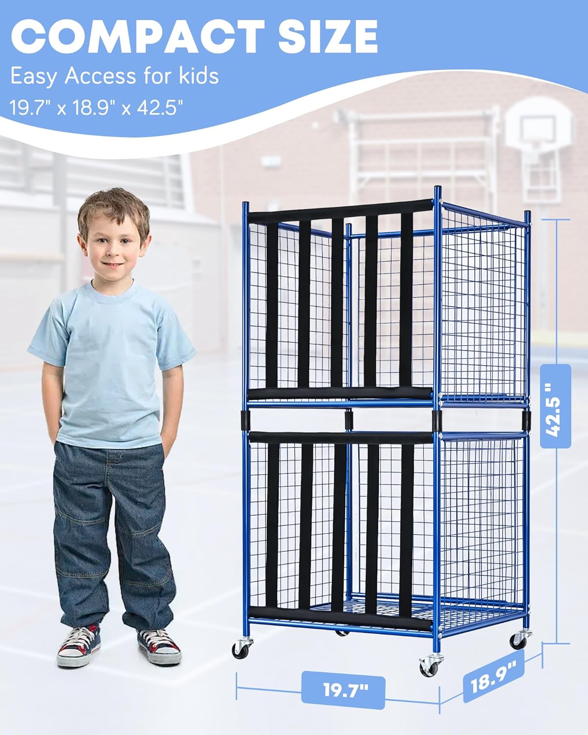 Mythinglogic Rolling Sports Ball Storage Cart, Sports Lockable Ball Storage Locker with Elastic Straps, Stackable Ball Cage for Garage Storage Garage Organizer