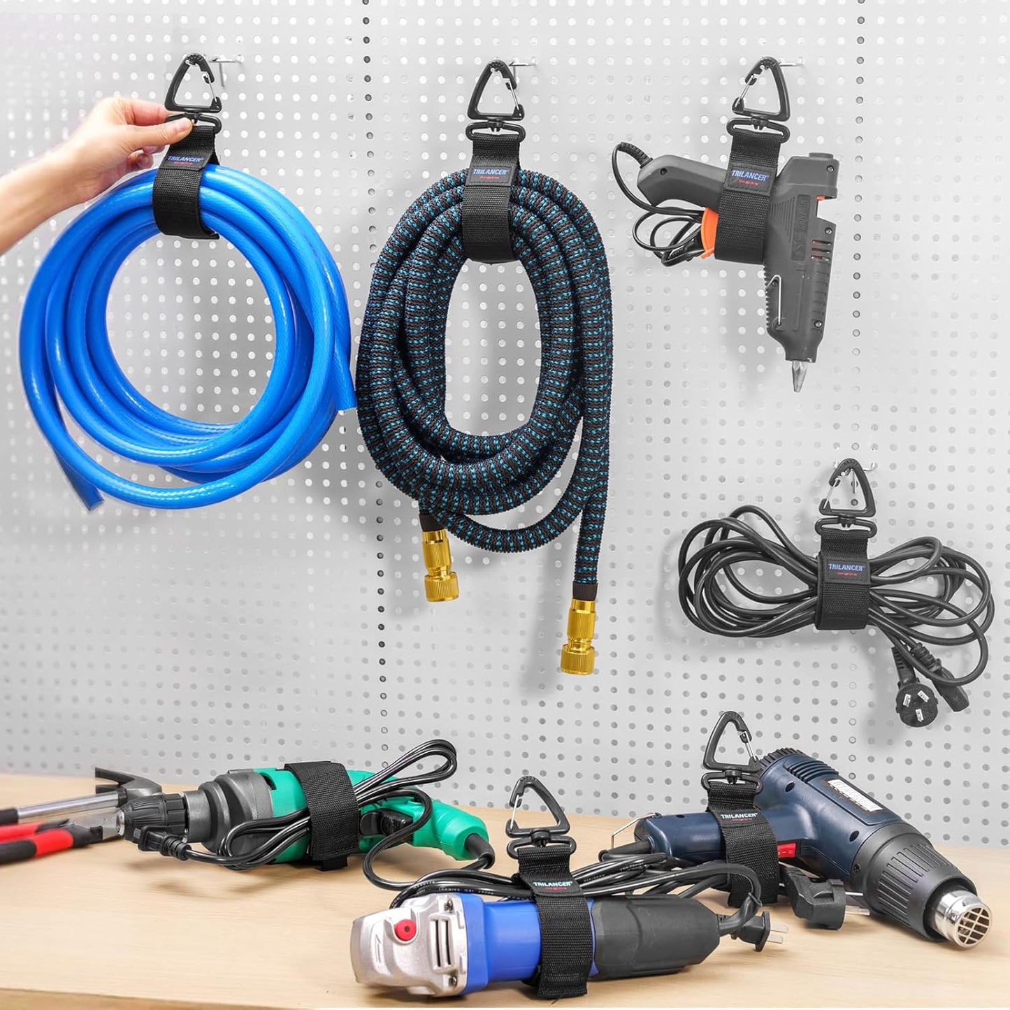 Heavy Duty Storage Straps(10-Pack), Trilancer Hook-and-Loop Cord Organizer and Hanger with Triangular Buckle to Hang on Walls for Cables, Wires, Rope, Hoses, Organization for Home, Garage or Workshop