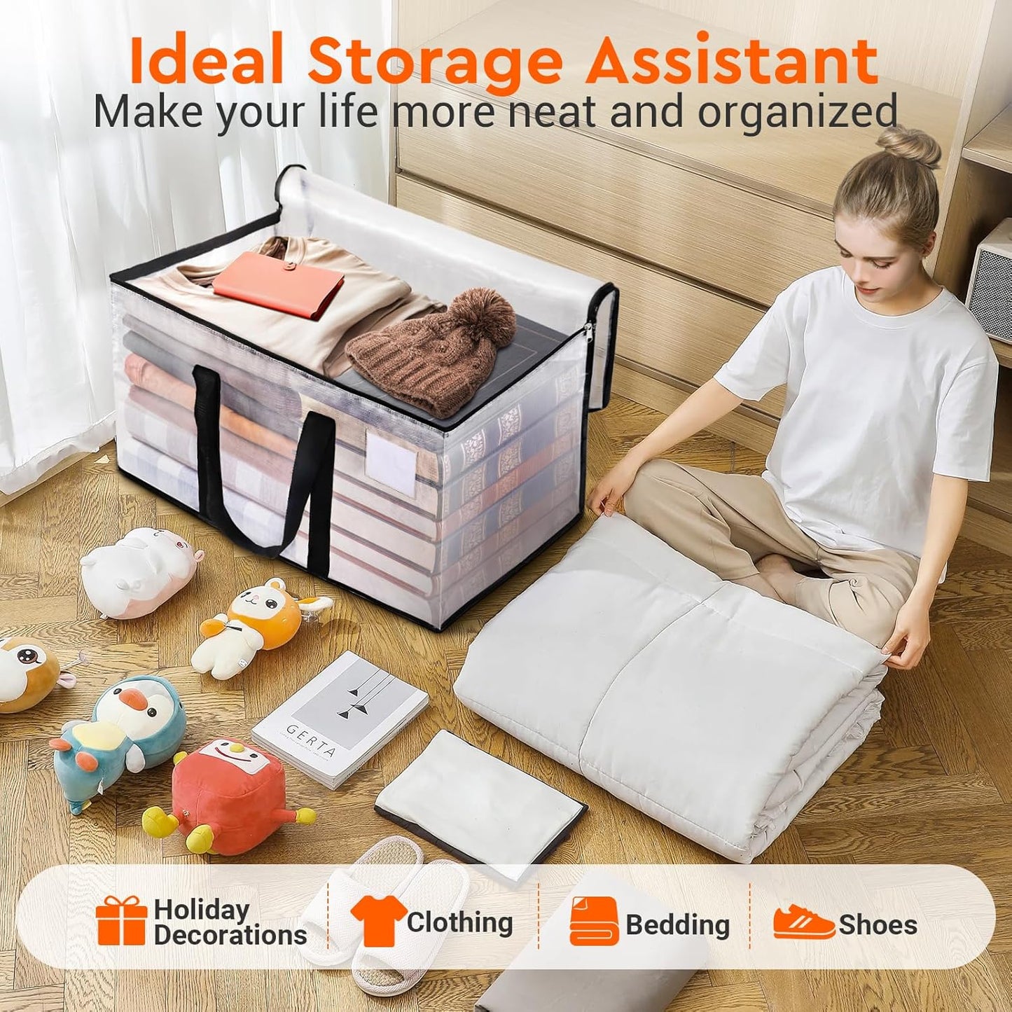 BlissTotes Moving Bags, 2-Pack Storage Bags, Moving Bags Heavy Duty Extra Large, Moving Totes, Clear moving Bags, Reinforced Handles & Tag Pocket, Christmas Totes (125L)